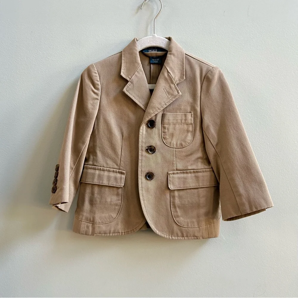 Polo Ralph Lauren Khaki Button Up Cotton Classic Sport Coat Jacket Blazer, 2T